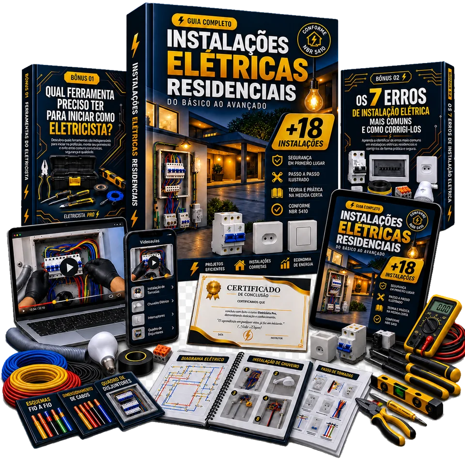 Novo kit completo sem fundo com apostila, videoaulas e materiais das 18 instalações elétricas residenciais